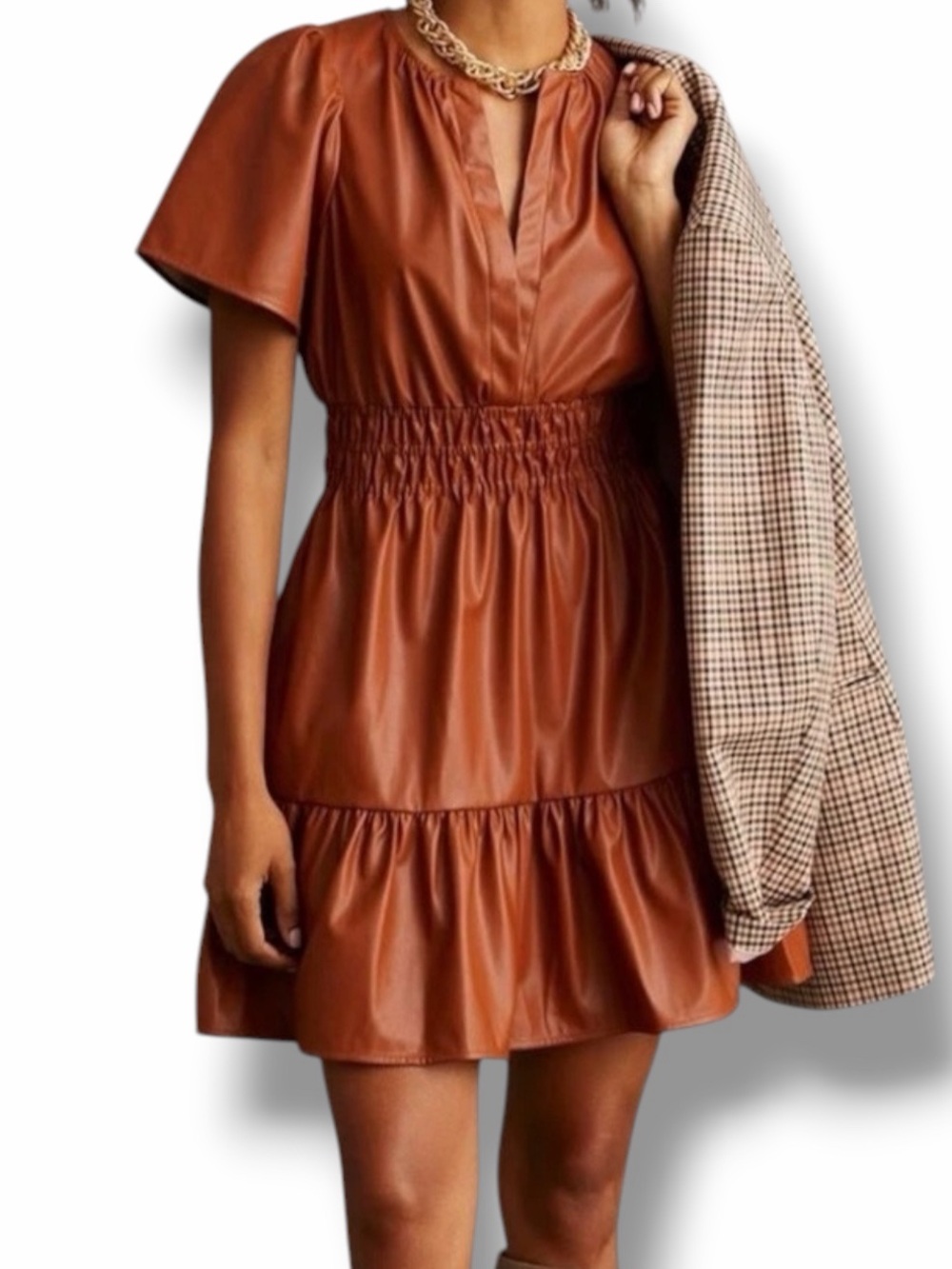 Anthropologie The Somerset Faux Leather Mini Dress NWT Size Medium Medium Brown